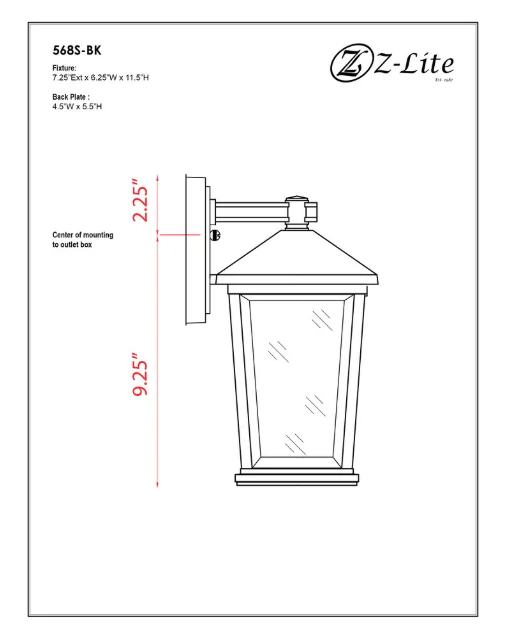 Z-Lite Beacon 1 Light Outdoor Wall Sconce in Black (New) - Image 4