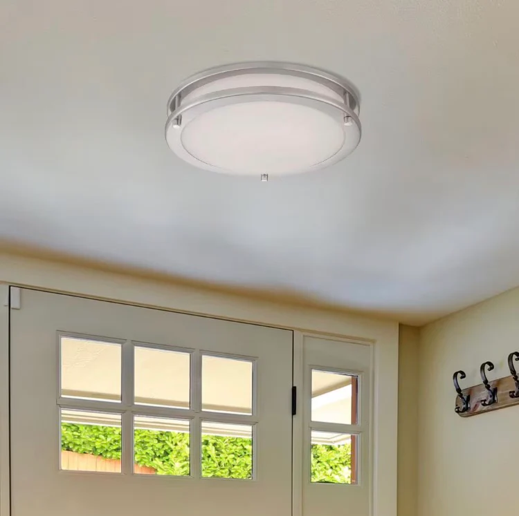 12-inch 120W Equivalent Brushed Nickel Integrated LED Flush Mount & Frosted White Glass Shade (new) - Image 2