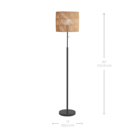 60-inch H 1-Light Matte Black Floor Lamp with Natural Fabric Shade (New) - Image 3