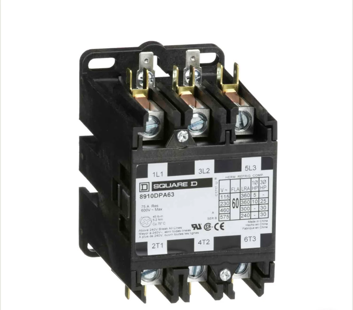 8910DPA63V02 - Square D - 60 Amp Magnetic Contactor 60 Amp - 3 Pole - 600 Volt (New)