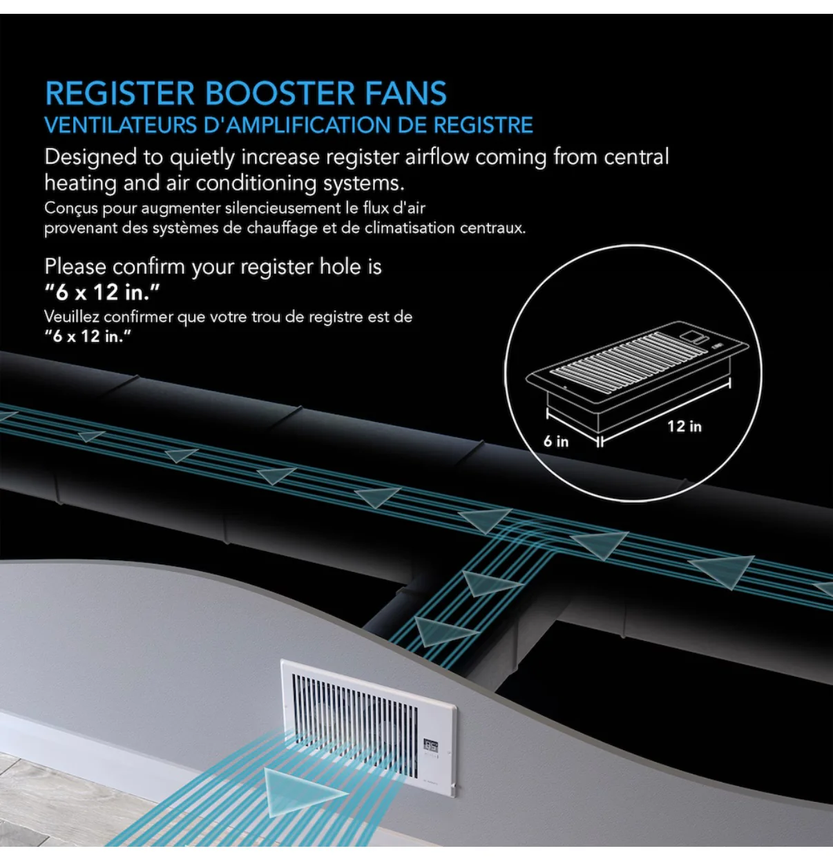 AC INFINITY AIRTAP AC-RBF62-W 160 CFM 6" x 12" Quiet Register Booster Fan w/ Thermostat, Heating Cooling AC Vent (New) - Image 2