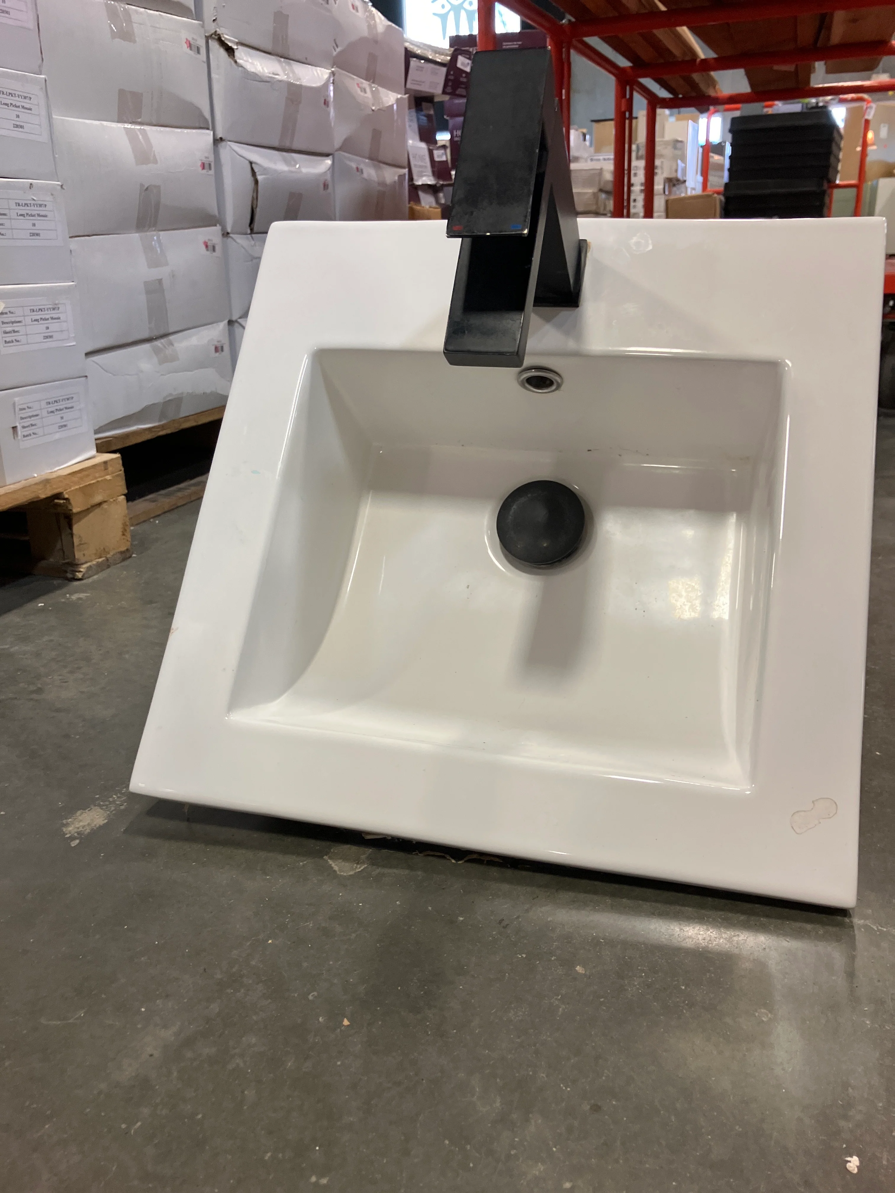 Acritec 16 3/8 x 16 3/8 Ceramic Square Drop-in Sink Basin with KES Single Hole Handle (Used)