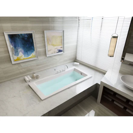 Aqua Eden Contemporary 4.9 ft. Acrylic Rectangular Drop-in Front Drain Bathtub in White (New) - Image 2