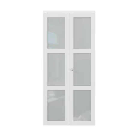 Ark Design 36" x 80" 3-Lite Tempered Frosted Glass Solid Core MDF White Finished Interior Closet Bi-Fold Door with Hardware Kit (New)