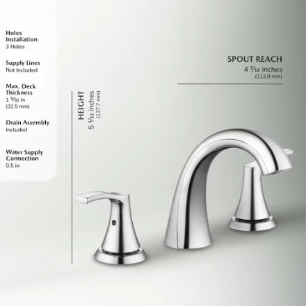 Arnette 8-inch Widespread 2-Handle High-Arc Bathroom Faucet in Chrome, Push Pop-Up Drain & Valve Included (New) - Image 3