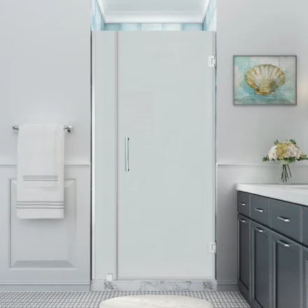 Aston Belmore XL 35.25 - 36.25" x 80" Frameless Hinged Shower Door, Ultra-Bright Frosted Glass, Chrome (New)