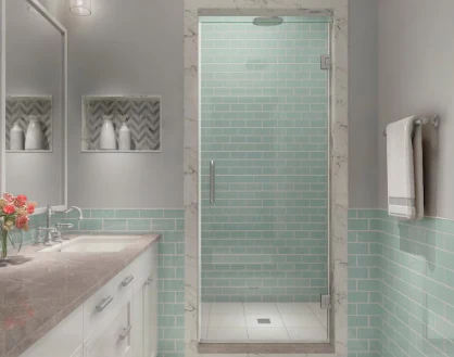 Aston Kinkade XL 22.25 - 22.75" x 80" Frameless Hinged Shower Door with Clear Glass in Stainless Steel