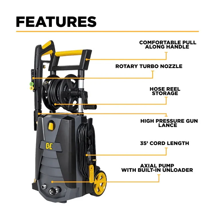 BE Power Equipment 2150 PSI 1.6 GPM Cold Water Corded Electric Pressure Washer (New) - Image 2