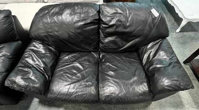 Black Leather Loveseat - Image 2