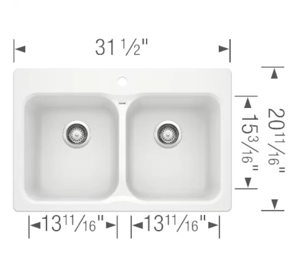 Blanco VISION SILGRANIT 31 in. 50/50 Double Bowl Drop-In/Undermount Kitchen Sink - White (new) - Image 2
