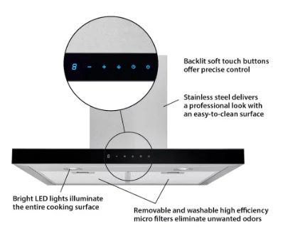 Broan-NuTone 30-inch T-Style Chimney Wall Mount Range Hood 450 MAX Blower CFM Stainless Steel & Black Glass - Image 5