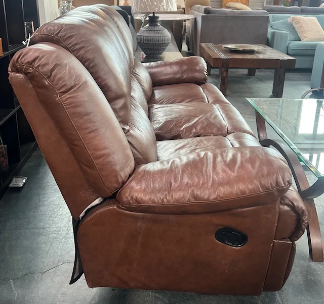 Brown Leather Reclining Three Seater (used) - Image 2