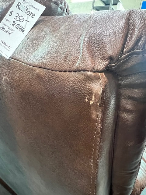 Brown Leather Reclining Three Seater (used) - Image 3