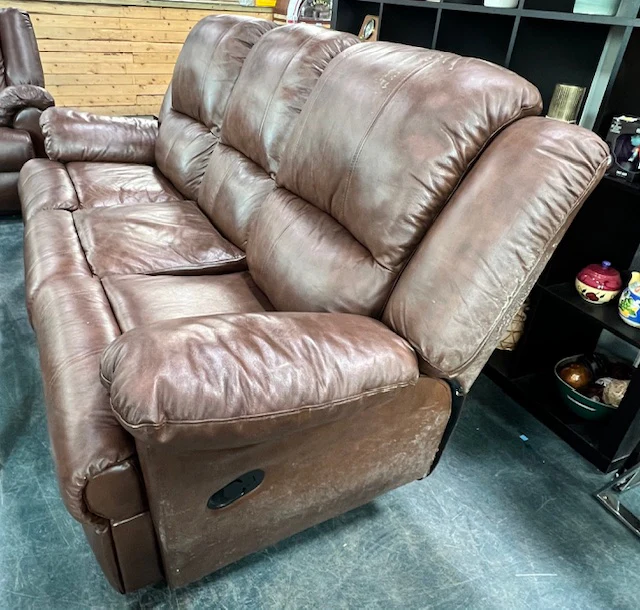 Brown Leather Reclining Three Seater (used) - Image 4