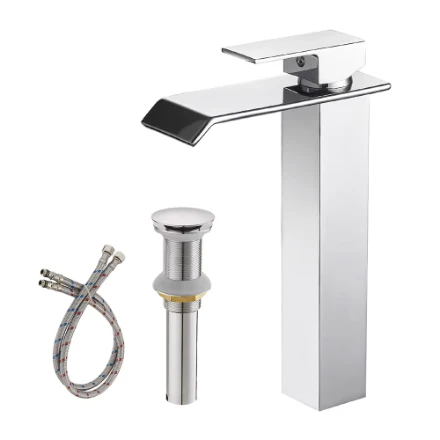 BWE Single Hole Single Handle Bathroom Vessel Sink Faucet with Pop-up Drain in Polished Chrome