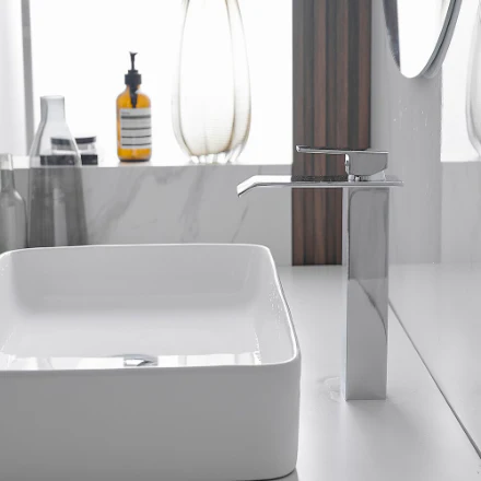 BWE Single Hole Single Handle Bathroom Vessel Sink Faucet with Pop-up Drain in Polished Chrome - Image 3