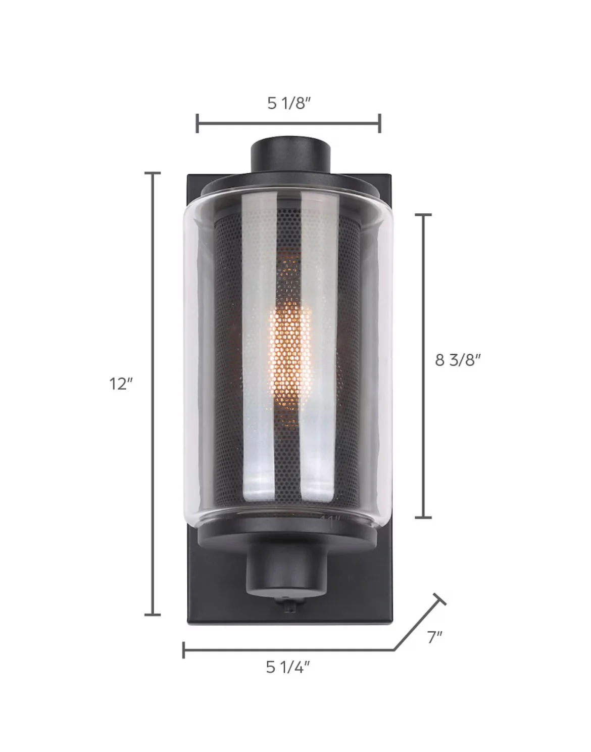 Canarm JAGGER 1-Light Black Outdoor Wall Sconce with Clear Glass Shade and Mesh (new) - Image 3