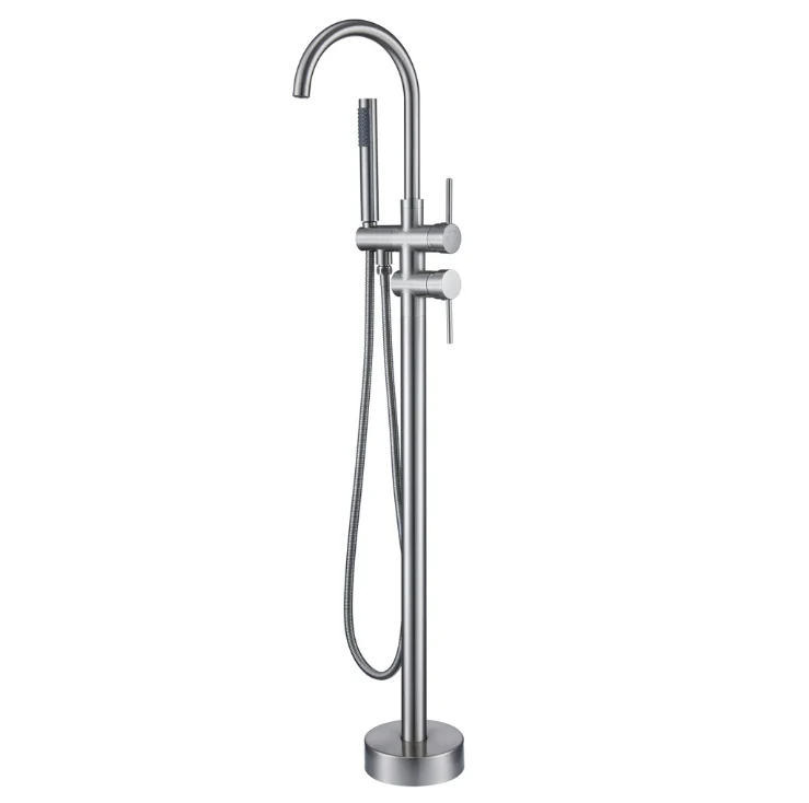 CASAINC 2-Handles Free-Standing High Arch Tub Faucet with Handshower in Brushed Nickel