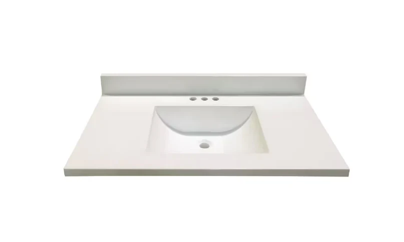 Magick Woods 37-Inch W x 22-Inch D Marble Vanity Top in White with Wave Bowl (New)
