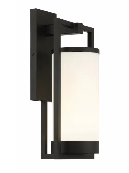GlucksteinElements Landon 1-Light 17-inch H Integrated LED Outdoor Wall Sconce Light in Black Metal Finish with Frosted Glass (New)