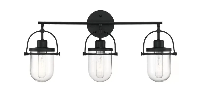 GlucksteinElements Lowell 3-Light Bathroom Vanity Light Fixture with Rich Black Finish (New)