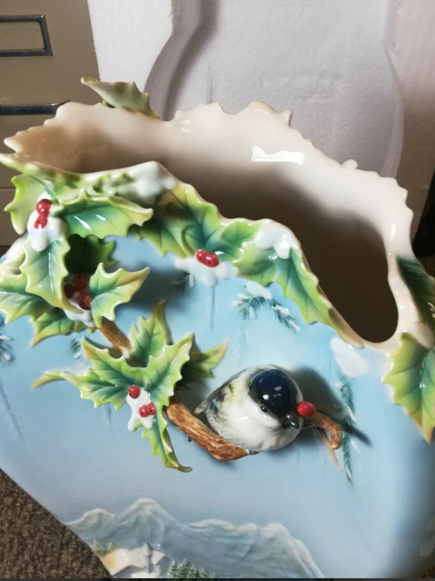 FRANZ "HOLIDAY BEGINNINGS" CHICKADEE COLLECTION PORCELAIN VASE - Image 2