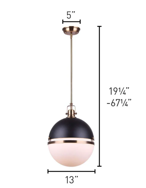Canarm Nyla 1-Light Matte Black and Gold Pendant with Opal Glass (New) - Image 3