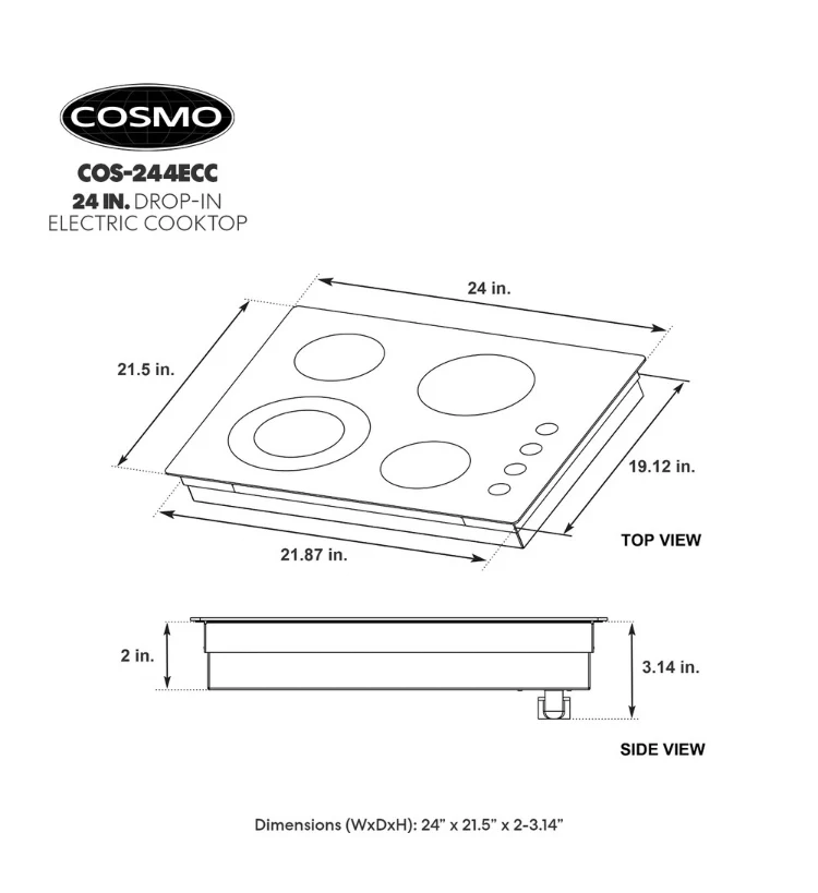 Cosmo 24 in. Electric Ceramic Glass Cooktop with 4 Elements and Control Knobs (New) - Image 6