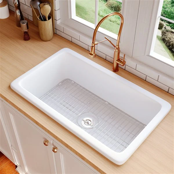 DeerValley Glen White Rectangular Fireclay 32" Single Bowl Drop-In/Undermount Kitchen Sink (New)