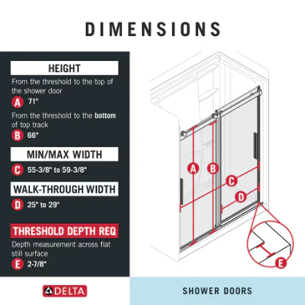 Delta Classic 500 60" W x 71" H Frameless Barndoor Sliding Shower Door (Black) - Image 3