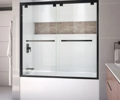 DreamLine Encore 56 to 60 in. W x 58 in. H Semi-Frameless Bypass Sliding Bathtub Door in Matte Black with 8mm Clear Tempered Glass