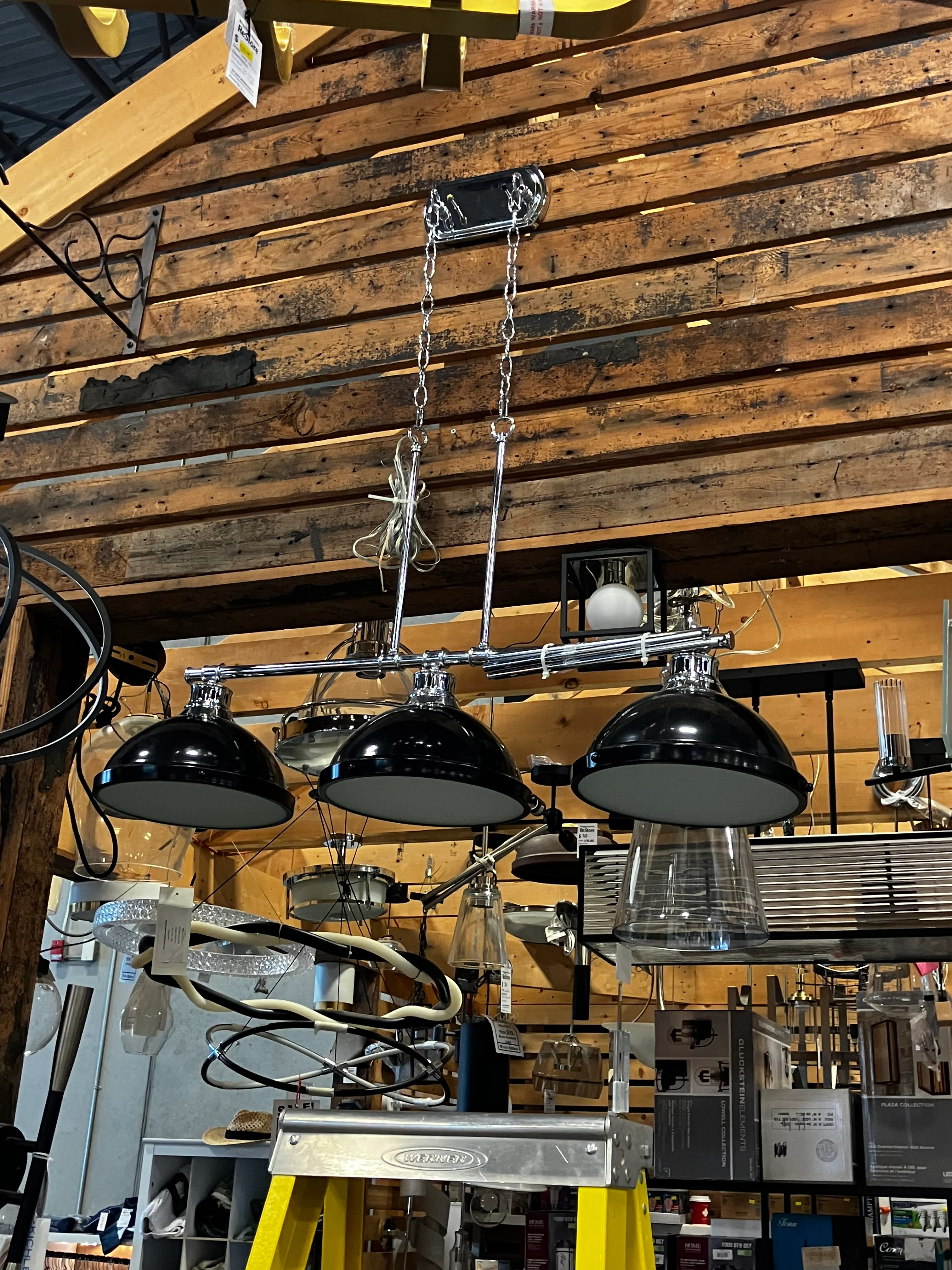 Duncan 3-Light Pewter Pendant with Black Shade - Image 2