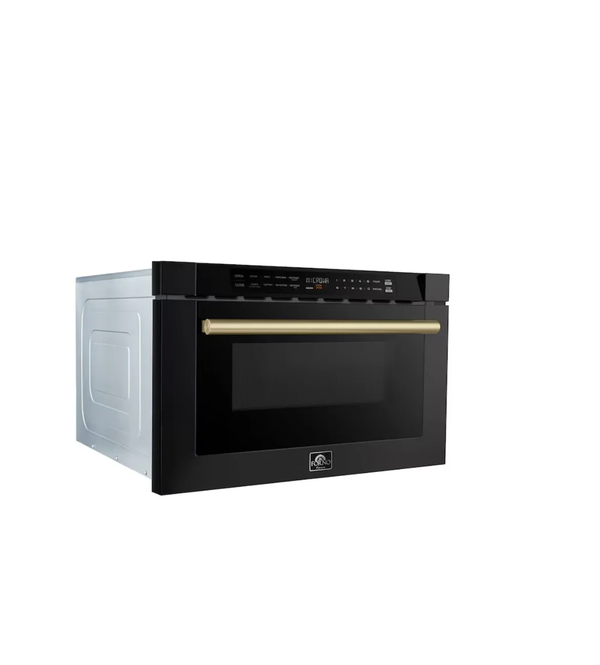 Forno Espresso Capoliveri 24" Microwave Drawer in Black, 1.2 cu.ft., 1000 Watt, Antique Brass Handle (new) - Image 2