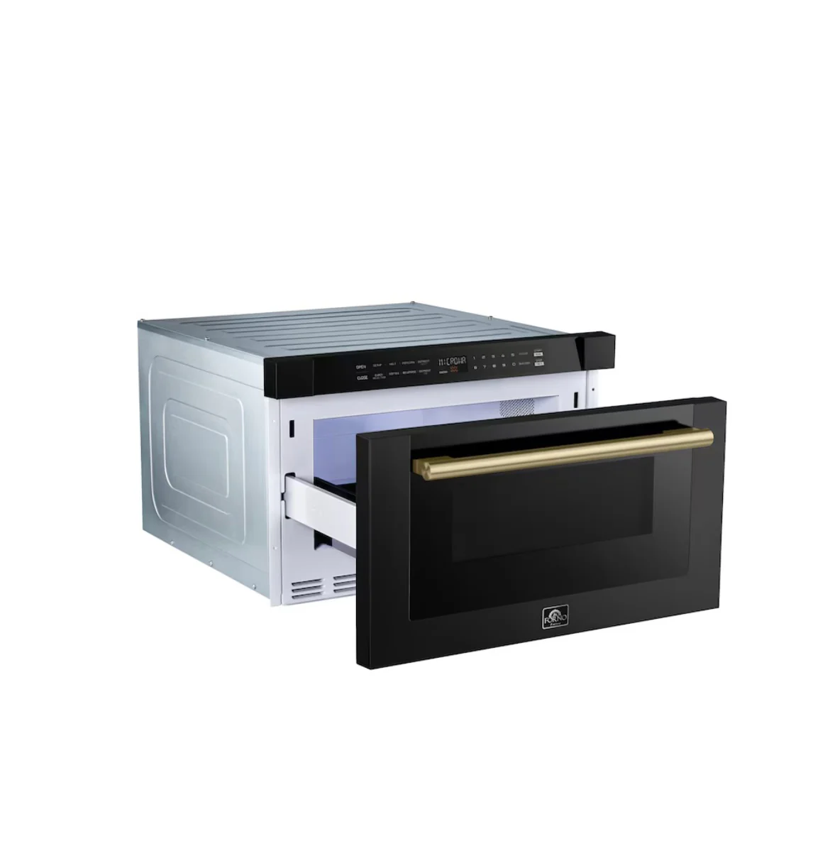 Forno Espresso Capoliveri 24" Microwave Drawer in Black, 1.2 cu.ft., 1000 Watt, Antique Brass Handle (new) - Image 3