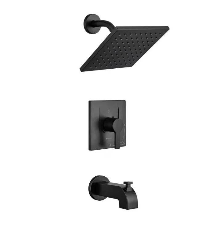 Modern Single-Handle 1-Spray Tub and Shower Faucet in Matte Black, Valve Included (New)