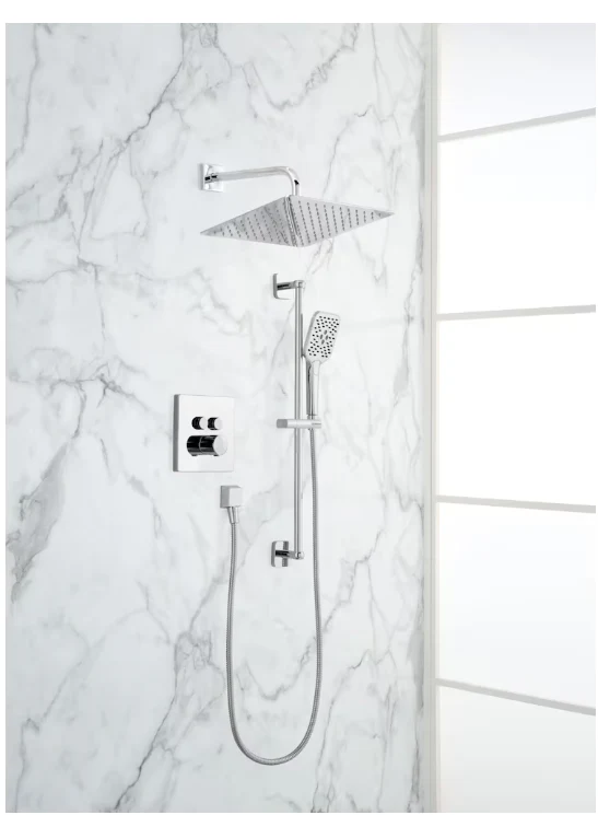 12 in. Square 1-Function & 4 in. 3-Function Raincan Shower System with Slide Bar Kit in Chrome, Valve Included - Image 2