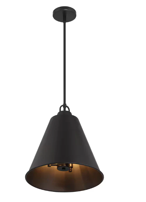 GlucksteinElements Allegra 3-Light 17-inch H Black Finish with Black Metal Shade Classic Style Drum Hanging Pendant