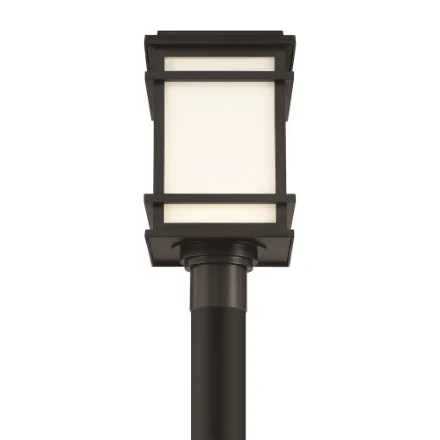 GlucksteinElements Balmoral 1-Light 16-inch H Integrated LED Black Outdoor Post Lantern Light Black Metal Finish with White Panel Glass (New) - Image 2