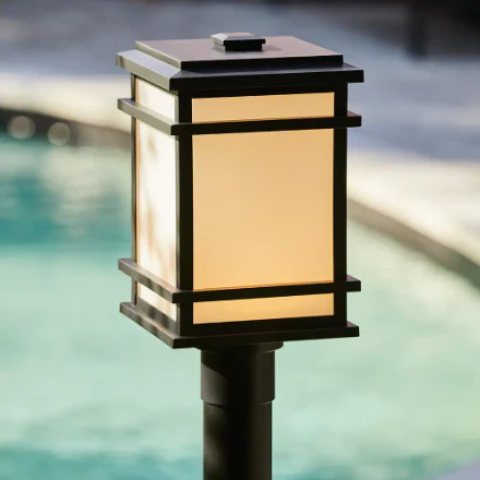 GlucksteinElements Balmoral 1-Light 16-inch H Integrated LED Black Outdoor Post Lantern Light Black Metal Finish with White Panel Glass (New) - Image 3