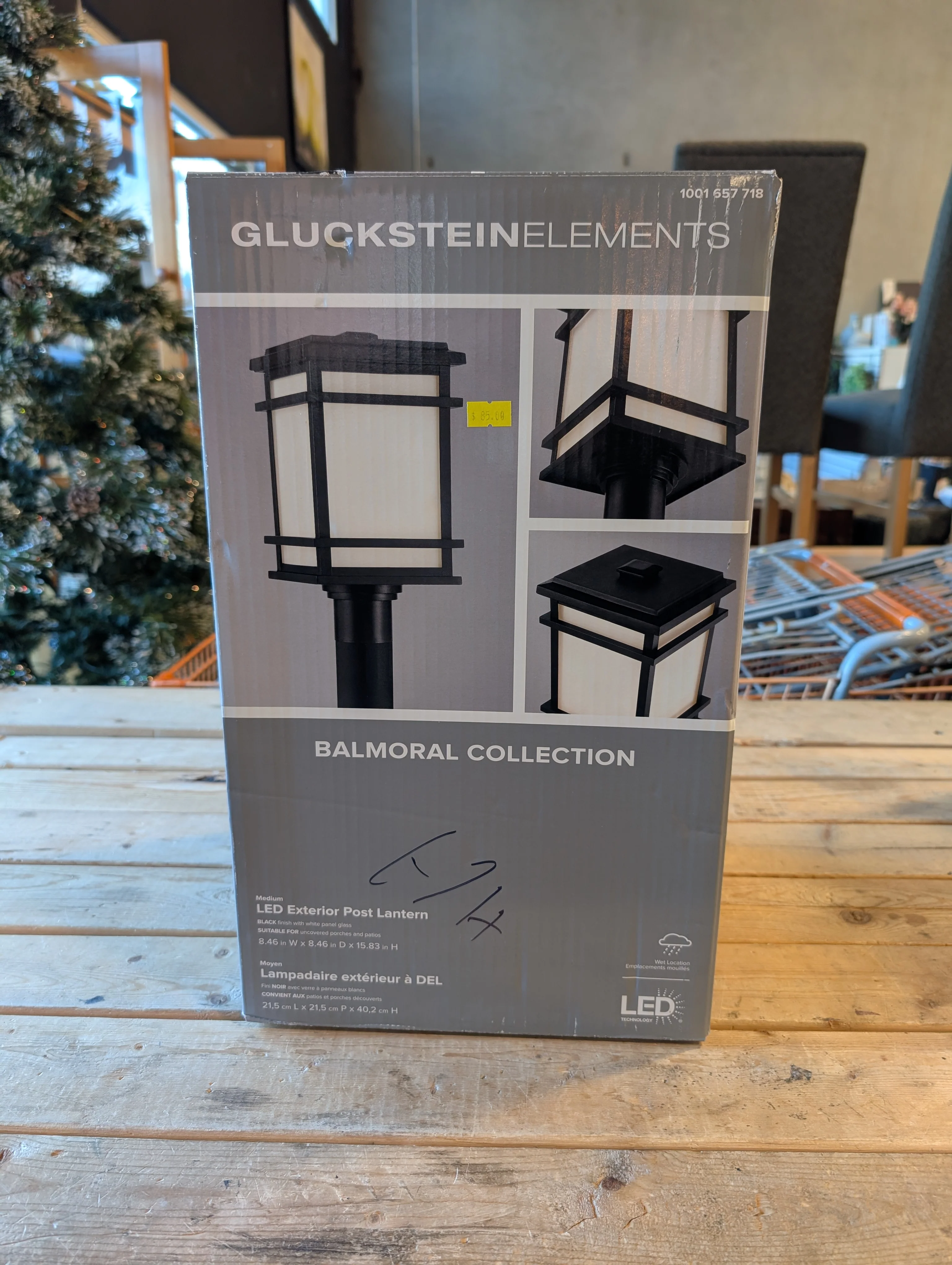 GlucksteinElements Balmoral 1-Light 16-inch H Integrated LED Black Outdoor Post Lantern Light Black Metal Finish with White Panel Glass (New) - Image 4
