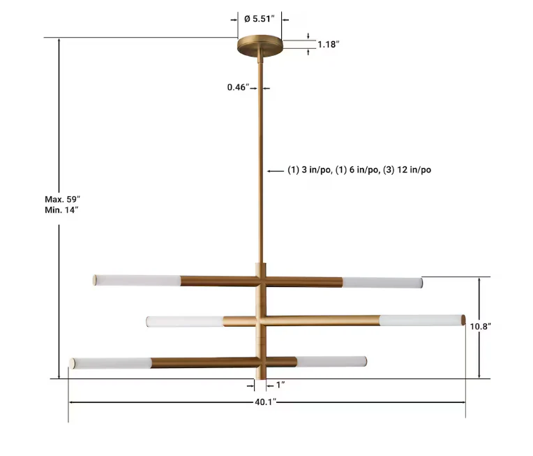 GlucksteinElements Bristol 1-Light 19.5-inch H Integrated LED Pendant Features 3 Rods of LED in Brass Gold Finish with Milk White Shade - Image 4