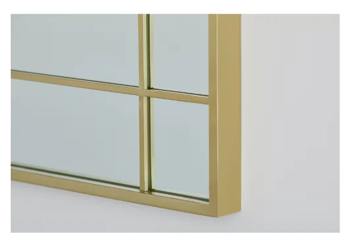 GlucksteinElements Burke 21-inch W x 30-inch H Window Panel Shape Metal Brushed Brass Framed Wall-Mounted Mirror - Image 3