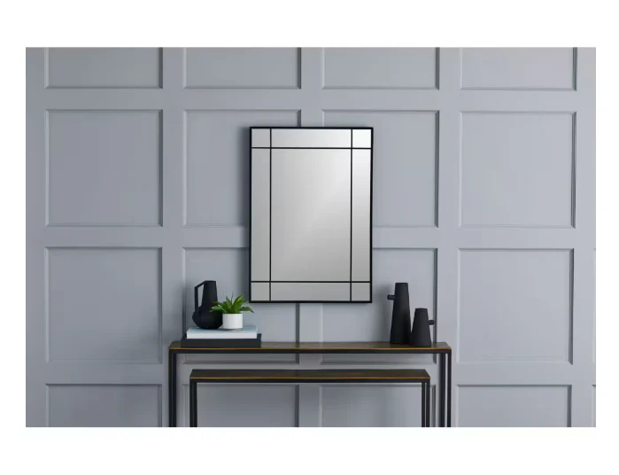 GlucksteinElements Burke 21-inch W x 30-inch H Window Panel Shape Metal Matte Black Frame Wall-Mounted Mirror - Image 4