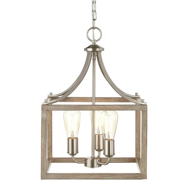 Boswell Quarter 14-inch 3-Light Brushed Nickel Dining Room Table with Painted Weathered Gray Wood Accents