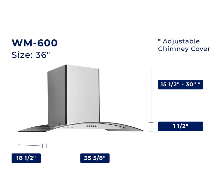 Hauslane Hauslane 36-Inch Glass Canopy Convertible Wall Mount Range Hood with Baffle Filter and LED (New) - Image 4