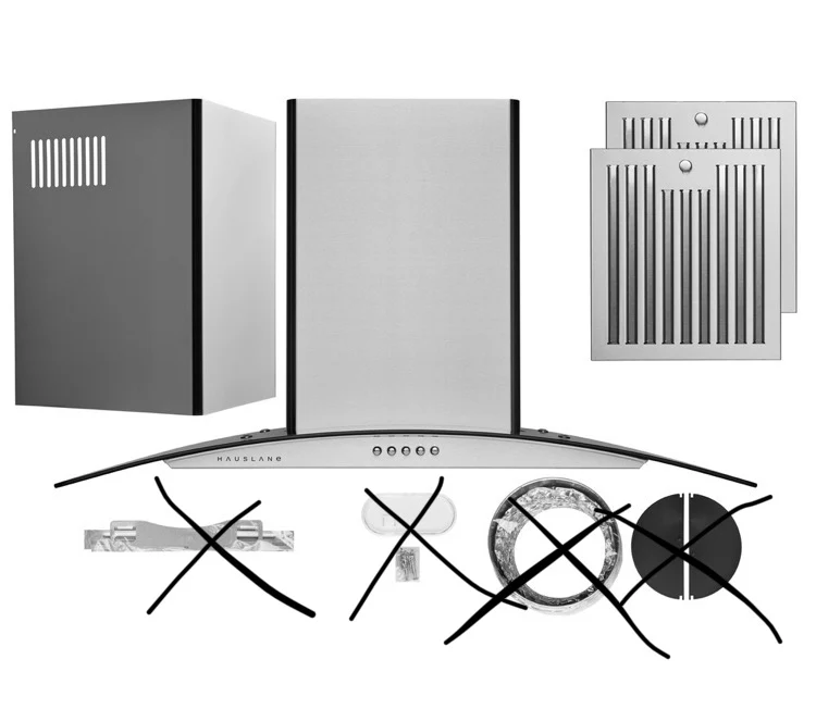 Hauslane Hauslane 36-Inch Glass Canopy Convertible Wall Mount Range Hood with Baffle Filter and LED (New) - Image 5