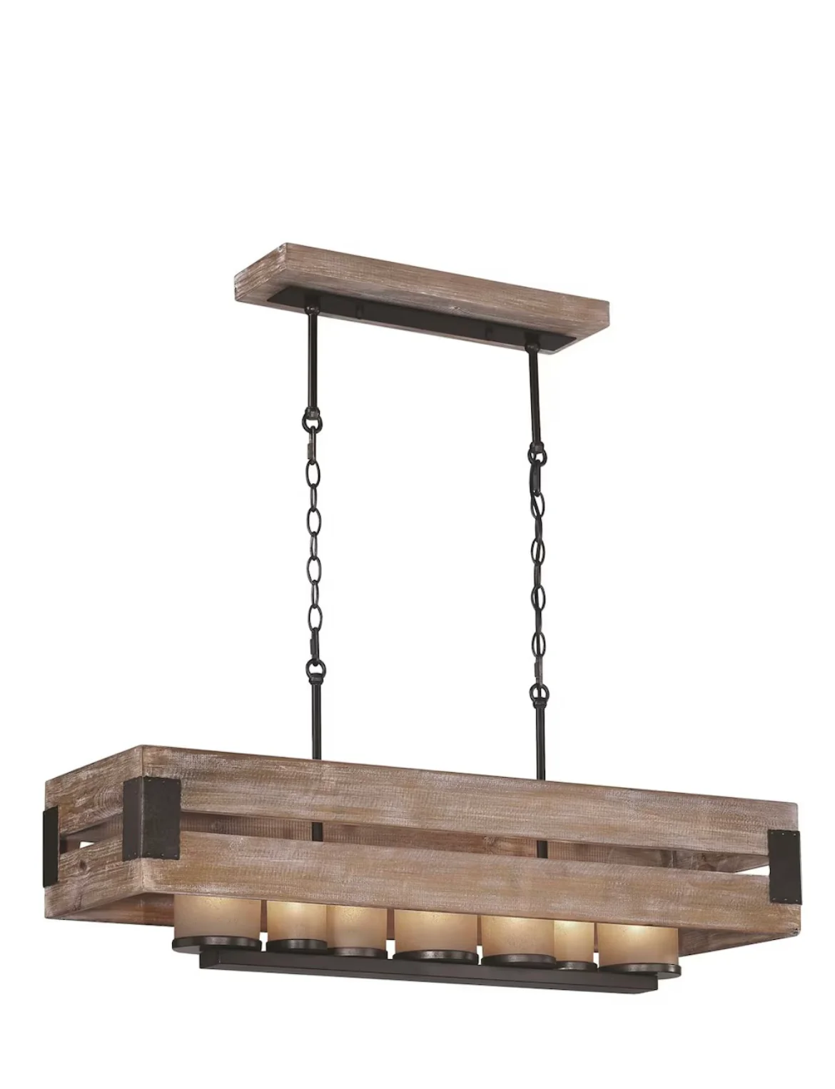 Ackwood 7-Light Rustic Wood Farmhouse Linear Adjustable Length Chandelier Frosted Glass (new)