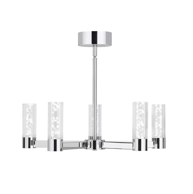 Callum 5-Light Integrated LED Dimmable Chrome Cylinder Candle-Style Chandelier Clear Acrylic Shade (New)