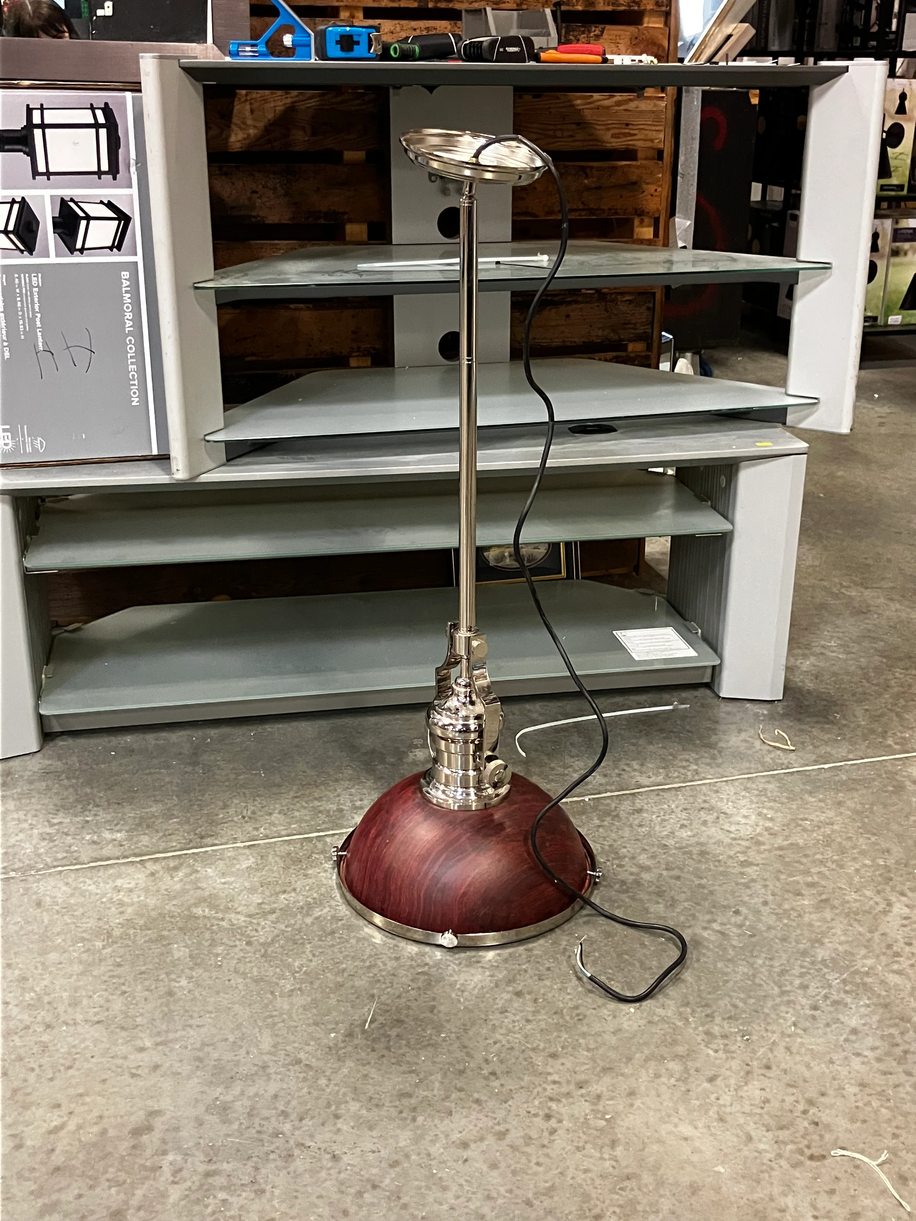 Industrial-Style Pendant Light with a chrome Finish and a Reddish-Brown Shade. - Image 3