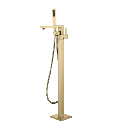 Jade Bath Kimmi Brushed Gold Floor-Mounted Tub Filler with Hand Shower